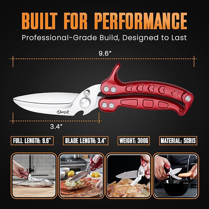 Poultry Shears Heavy Duty Professional, Turkey Shears for Chicken & Bone Cutting, Meat Cutting Scissors, Spring-Loaded Multi-purpose Kitchen Scissors, Dishwasher Safe, Non-Slip Handle ??Silver
