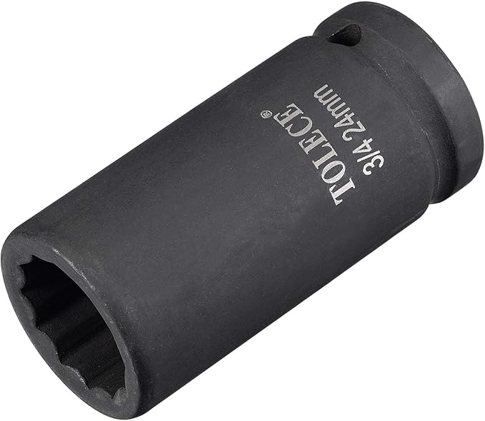 uxcell 3/4-Inch Drive 24mm 12-Point Deep Impact Socket, CR-MO Steel 78mm Length, Metric Sizes