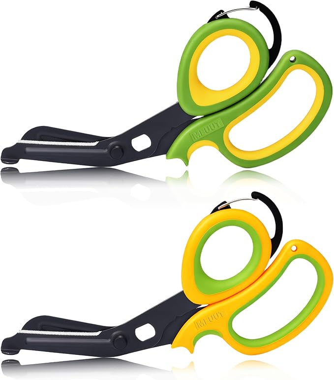 MEUUT 2 Pack Medical Scissors Trauma Shears with Carabiner design, 7.5" Fluoride Coated Non-stick Blades Bandage Scissor for Nurses, EMT, Household, outdoors