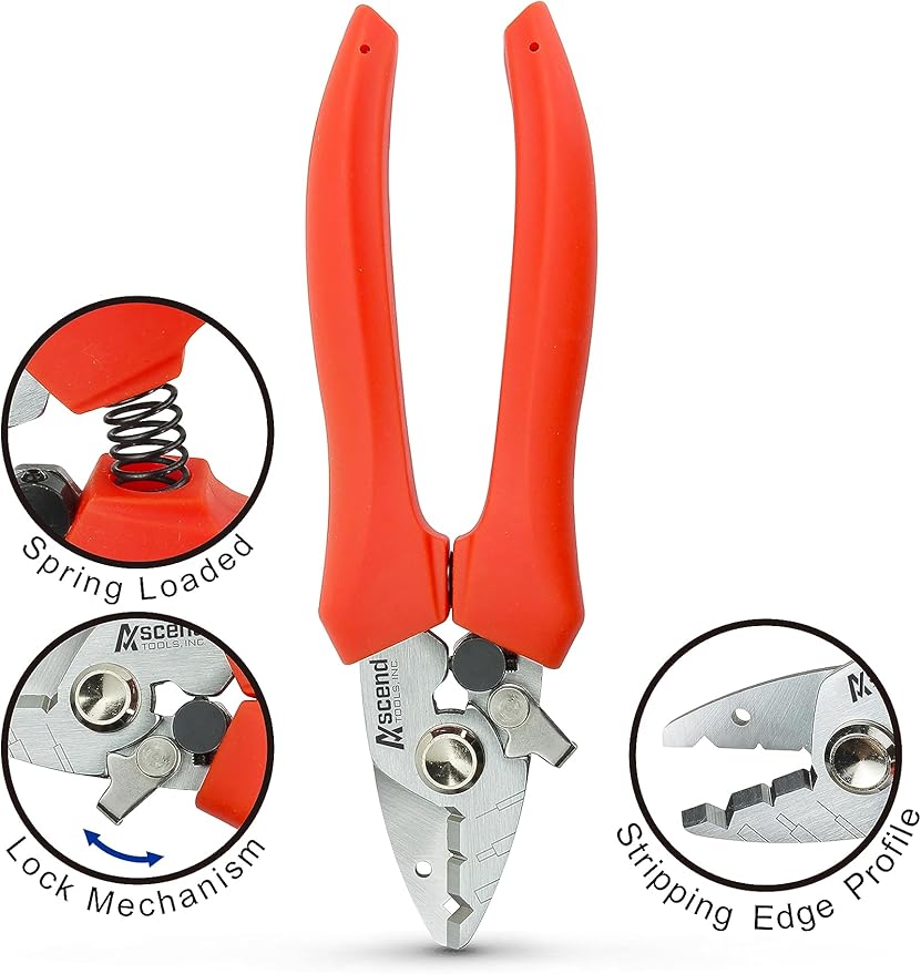 Ascend Tools 5.5 inch Three Hole Fiber Optic Stripper for Cable Splicing, Cable Preparation, Stripping Jacket, Buffer and Cladding from Fiber Core