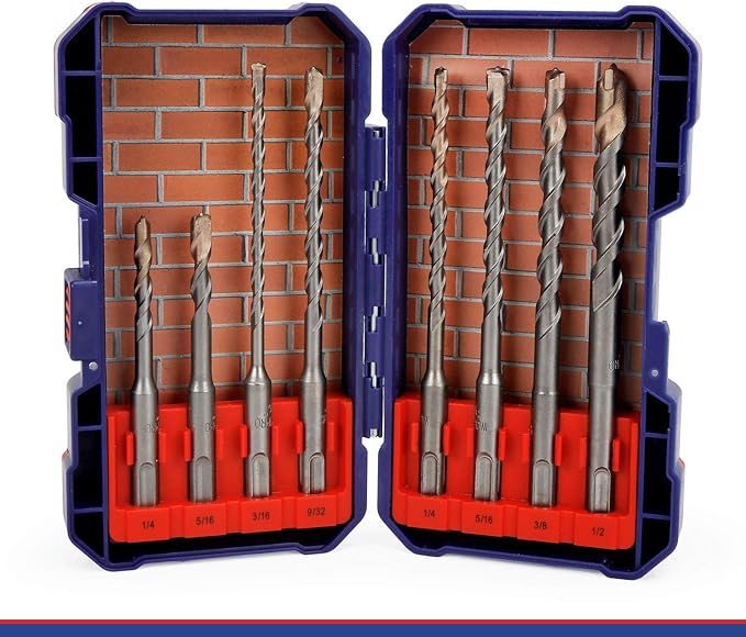 WORKPRO 8-Piece SDS-Plus Drill Bit Set, Carbide Tip, SDS+ Rotary Hammer Drill Bit Set with Storage Case for Brick, Cement, Stone & Concrete