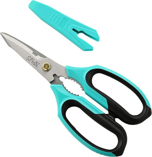 8" Heavy Duty Scissors, Utility Scissors All Purpose for Cardboard, Plastic, Carpet, Rope, Leather. Sharp Stainless Steel Blades, Non?멣lip Handle, Kitchen Shears for Food, Meat & Poultry