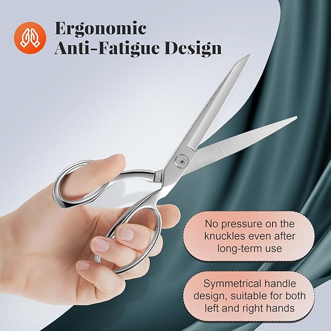 Nuanchu Professional Fabric Scissors, 8" Sewing Scissors for Fabric Cutting, Heavy Duty Multi Purpose Shear for Tailoring, Leather, Craft, Stainless Steel Sharp Precision Shears Blades, Ambidextrous