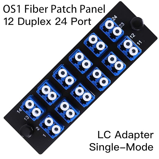 VFLTOOL 12 Duplex LC Adapters LGX Footprint Fiber Patch Panel Loaded 24 Fiber Ports Couplers Enclosure - LC UPC Blue Compatible with SingleMode Multimode|1.25G/10GB OS1-2/OM3