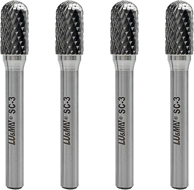 Tungsten Carbide Burr Cylinder Shape SC-3 with Radius End Double Cut Rotary Burr File, 4pcs by LU&MN
