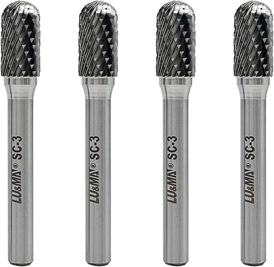 Tungsten Carbide Burr Cylinder Shape SC-3 with Radius End Double Cut Rotary Burr File, 4pcs by LU&MN