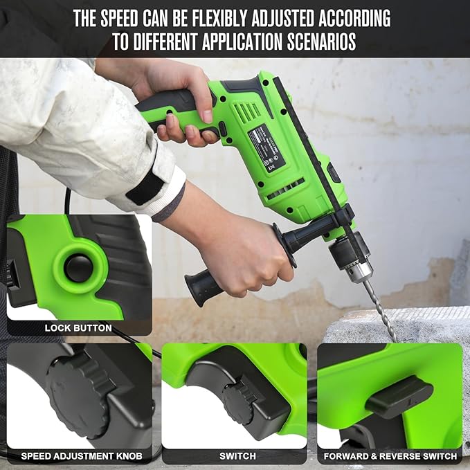 GALAX PRO 7Amp 850W 2-in-1 Hammer Drill, 0-3000 RPM, 13 mm Metal Chuck, 360째 Adjustable Auxiliary Handle, Comes with 13 Accessories, Suitable for Concrete, Metal, and Wood