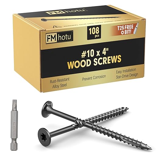 #10 x 4??Deck Screws, 108Pcs Star Drive Wood Screws, Rust Resistant Timber Screws for Timber/Log/Landscaping Wood, T25 Star Bit Included, Black