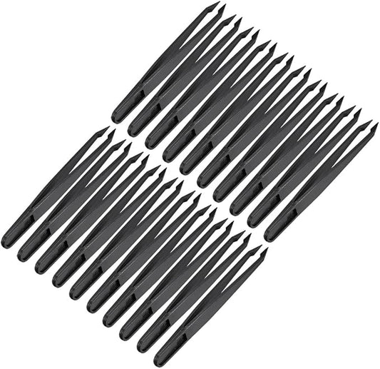 uxcell Plastic Anti-static Tweezers, Precision Slant Point Tip for Craft DIY Beauty Electronics Repair Tool Black 20 Pcs