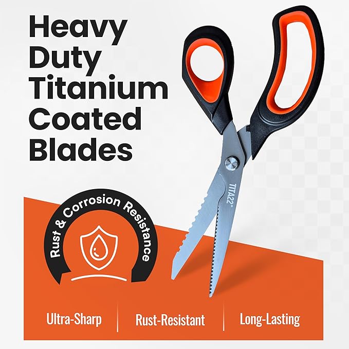 TITA22??Heavy Duty Titanium-Coated Scissors 9.5 Inch ??Multipurpose All Purpose Shears for Office, Home, School, Sewing, Fabric, Crafting, Kitchen, and Professional Use ??Durable Sharp Blades (1 Pack)