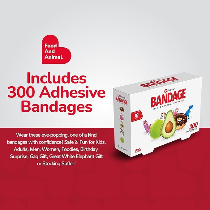 BioSwiss Bandages, Assorted Animal, Fun, and Food Shaped Self Adhesive Bandage Set, Latex Free, Sterile Wound Care, 300 Count