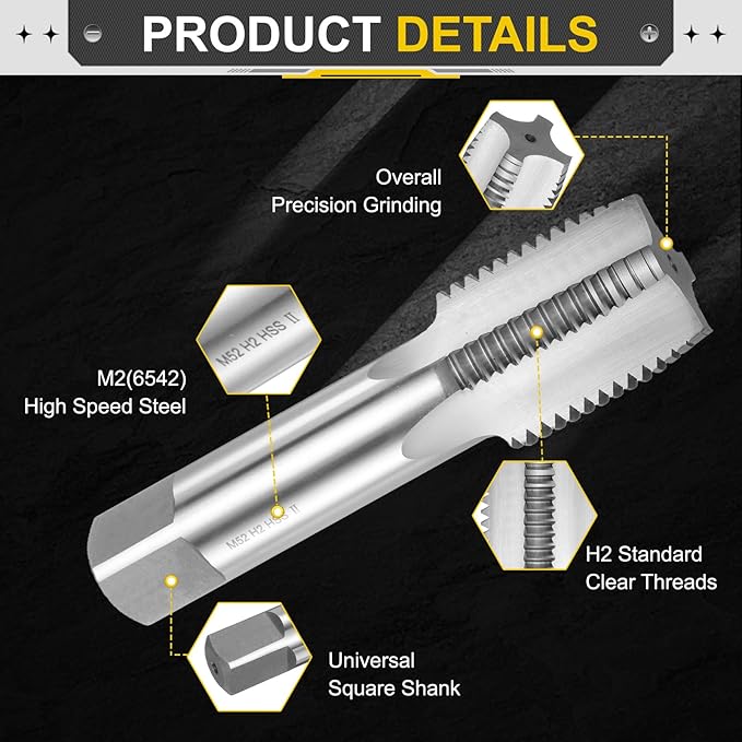 uxcell Hand Plug Tap M52 x 5 H2 Metric Thread Plug Style Taps Straight Flute Screw Tapping Threading Tool High Speed Steel HSS6542
