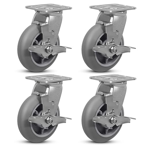 6" x 2" Heavy Duty Casters - 2000 LB Capacity- Thermoplastic Rubber Wheels(Crown Tread)- Caster Wheels for Furniture Platform Trucks Workbench (4 Pack Brake)