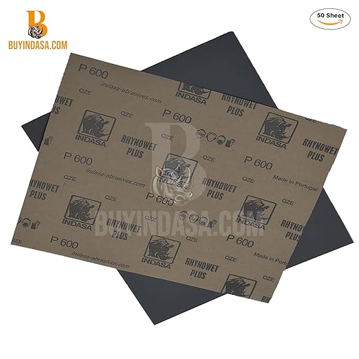 Indasa 50 PCS 9x11??Wet & Dry Sandpaper Sheets, 240 GRIT, Rhynowet Clog-Resistant Abrasive for Wood, Metal, Auto, Paint & Clear Coat Finishing, Sand Paper Aluminum Oxide, Plusline