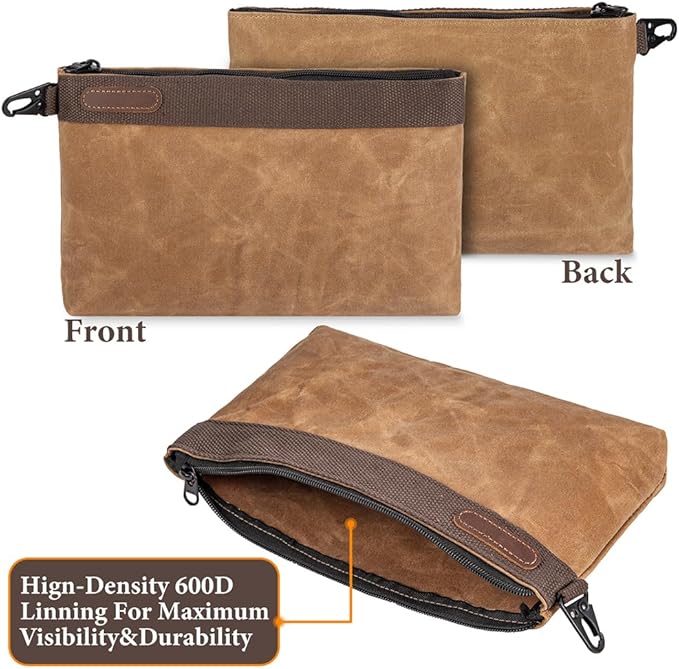 Waxed Canvas Tool Pouches 4 Pack ??11-Inch Heavy-Duty Zipper Tool Bags Set, Waterproof Utility Storage Pouches for Tools, Cables, Gear & Supplies ??Rugged Tool Organizer Bags