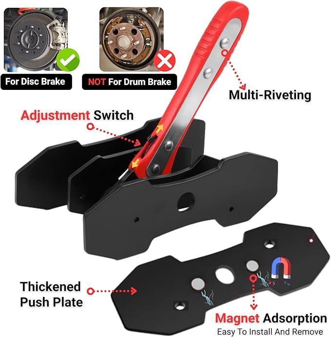 Brake Caliper Compression Tool - Car Ratcheting Brake Caliper Piston Spreader Press Tool with 2 pcs Steel Plates, 360째 Adjustable Piston Compressor, Essential Tool Kit for Car Brake Repair