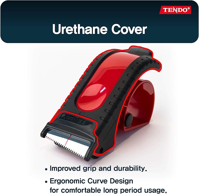 Heavy Duty Shipping Tape Dispenser: TENDO째 Essential Line ??Reusable, Replaceable, Eco-Friendly 2?쇺?Master Piece Dispenser with Patented 10째 Sloped Chromium Blades - P-1200 (3th Gen.)_Red