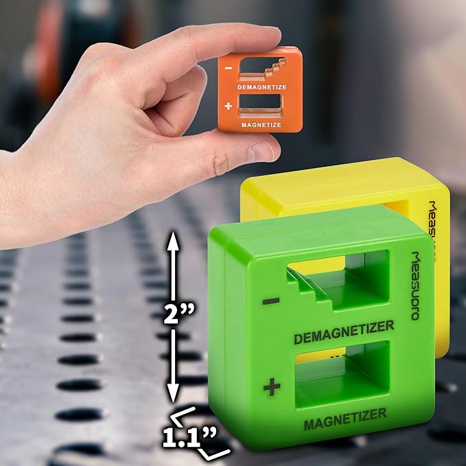 Demagnetizer and Magnetizer For Screwdrivers Tips, Bits, and Small Tools, Large or Big Screws, Drills, Drill Bits, Sockets, Nuts And Nails, 3 Pack Green, Yellow, Orange