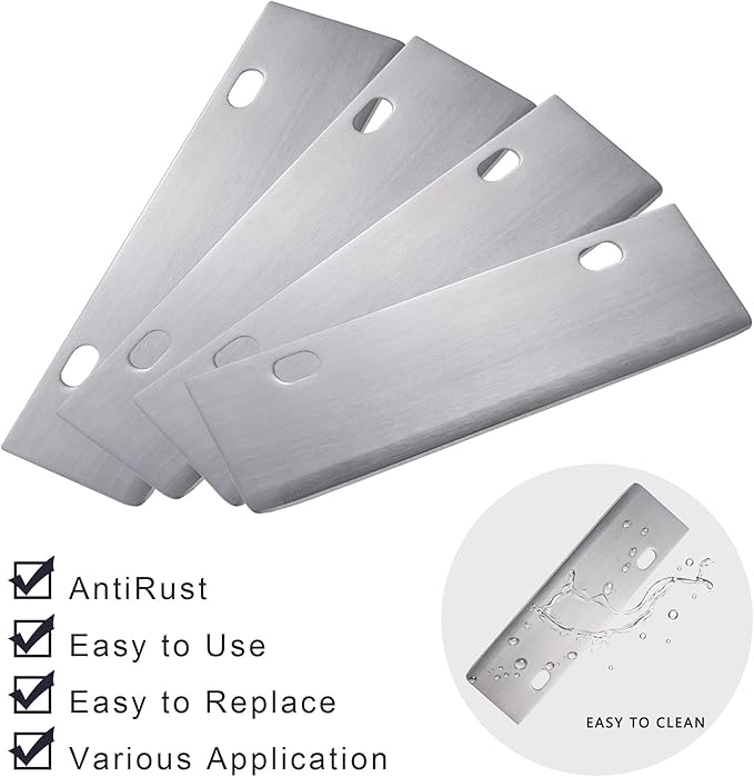 4 Pcs Grill Scraper Edge Sharper Blade Replacement, Stainless Steel Outdoor Barbecue Cleaning Tools, Heavy Duty Accessories for BBQ