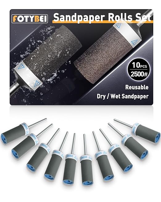 10Pcs 2500 Grit Sanding Drums Sandpaper Sticks Set with Dremel Rotary Tool for 1/8" Shank, Rotary Tool Accessories Suitable for Metal Rust Removal/Jade Polishing/Stone Grinding