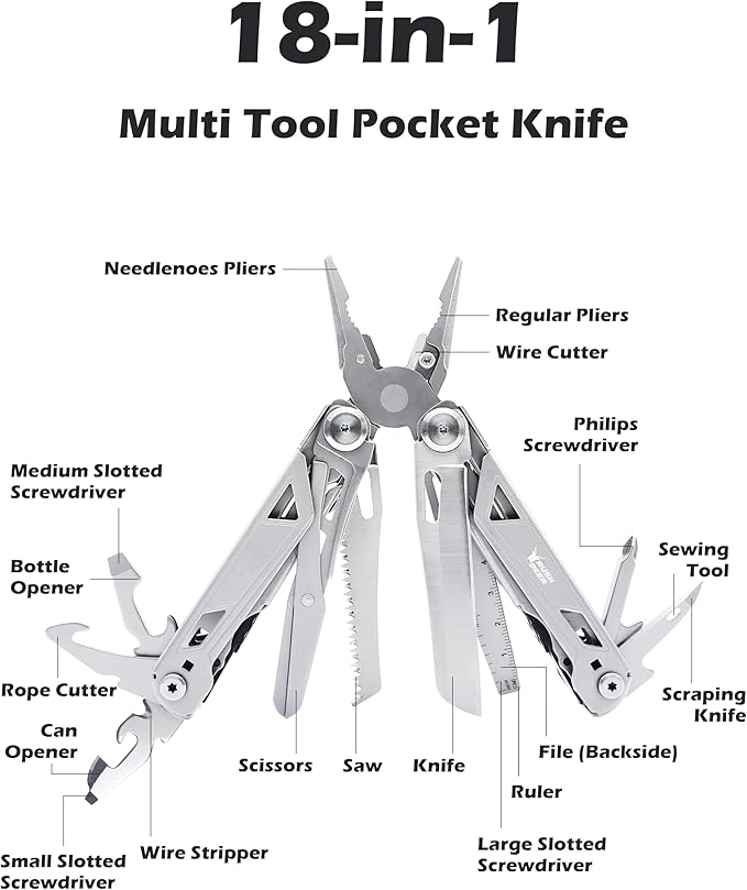 RUSH DEER Multi-Tool 18-in-1 Essential Survival Tools and Multitools Plier,Versatile Camping Tool Kit-Gift for Men-ultimate versatile toolkit For DIY,Outdoor