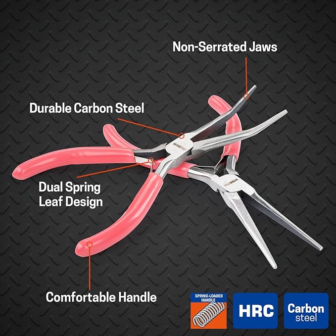 2 PCS Mini Needle Nose Pliers Set, 6 Inch Pink Jewelry Plier Kit with Jump Ring and Tweezer, Pink Tool Set for Women Jewelry Making, Repair and Crafts