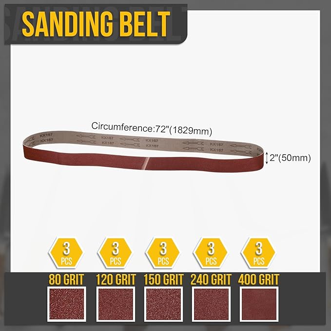 2 x 72 Inch Sanding Belt, 15 Pcs 80/120/150/240/400 Grit Knife Sharpener Belts Work Sharpening for Belt Sander Knife Carving Tool Metal Working
