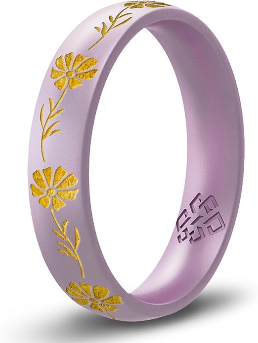 Knot Theory Birth Flower Silicone Ring for Women - 4mm Comfort Fit Wedding Band Engagement Ring