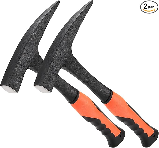 FUNSUEI 2 Pack 28 oz Rock Pick, Geological Hammer with Pointed Tip, Masonry Hammer with Non-Slip Shock Absorbing Grip for Masoners, Geologists, Campers