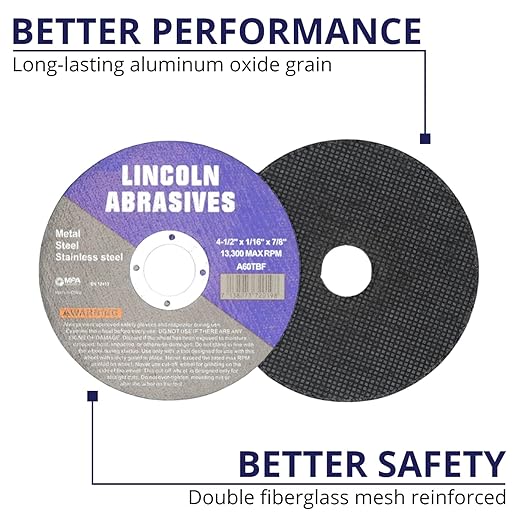 50 Pc 4.5" x 1/16" x 7/8" Cut-Off Wheels Lincoln Abrasives Metal & Stainless Steel