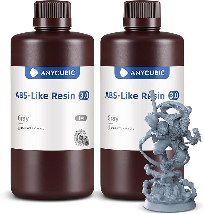 ANYCUBIC ABS-Like Resin 3.0, 3D Printer Resin with Enhanced Strength and Toughness, High Precision and Minimal Shrinkage, Wide Compatibility for All LCD Resin 3D Printers (Grey+Grey, 2kg)