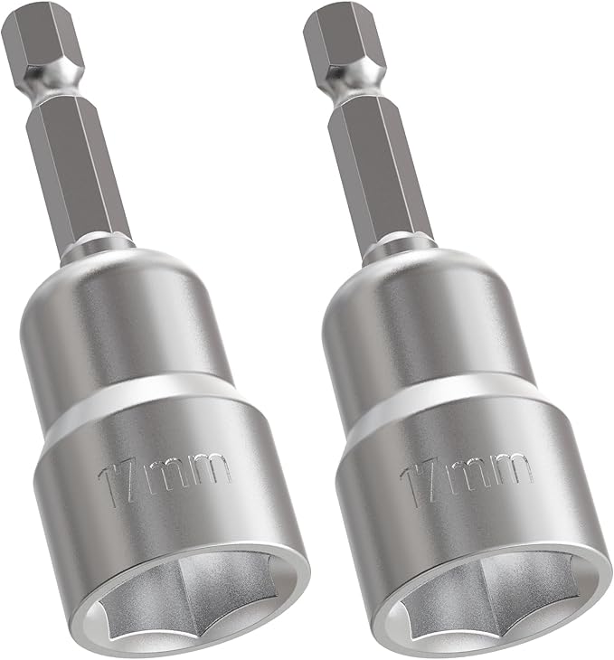 FOCKEAMS 2Pcs 17mm/0.67in Magnetic Nut Setter Driver Drill Bit,Quick-Change,Impact Nut Driver Kit for Electric Drill,1/4" Hex Shank Drill Socket,65 mm Length Cr-V Adapter Drill Bits,Metric&SAE