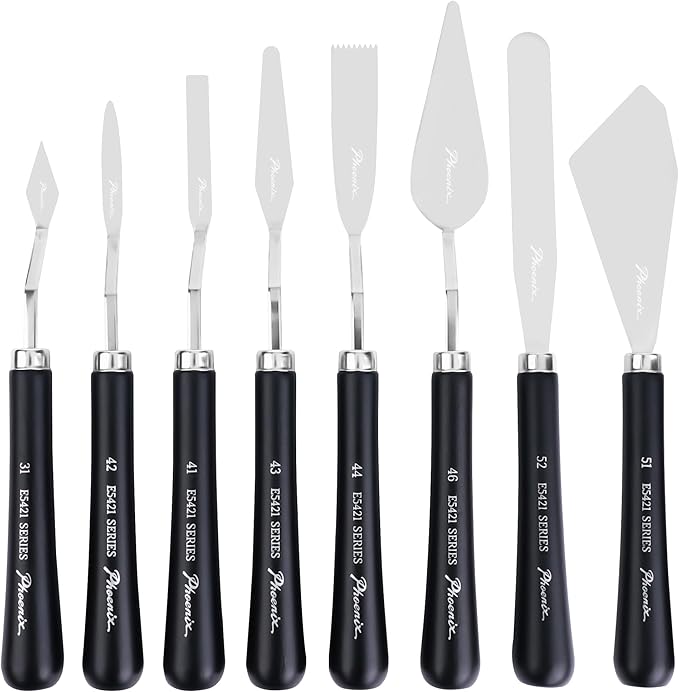 PHOENIX Flexible Palette Knife Set - 8 Stainless Steel Painting Knives with Gift Box, Art Knife with Wood Handle, Paint Spatula for Oil Acrylic Paint