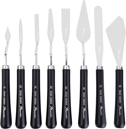 PHOENIX Flexible Palette Knife Set - 8 Stainless Steel Painting Knives with Gift Box, Art Knife with Wood Handle, Paint Spatula for Oil Acrylic Paint