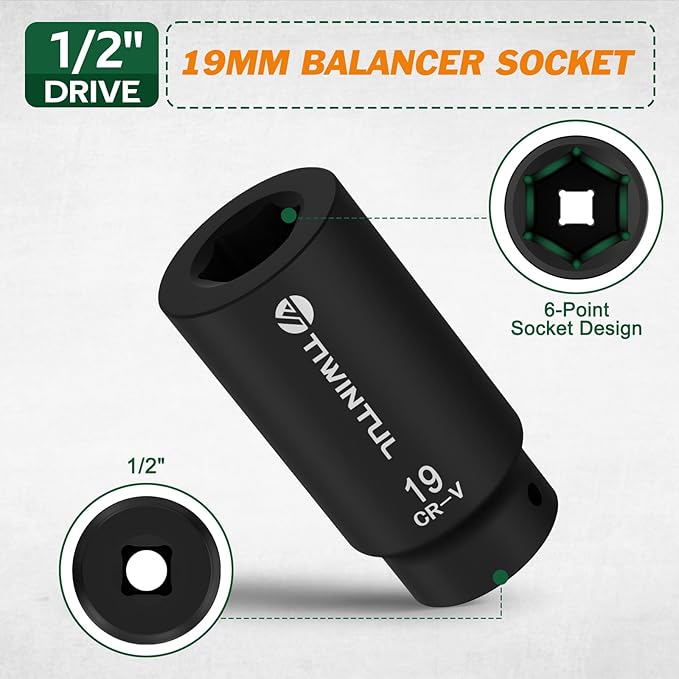 For Honda 19mm Harmonic Balancer Socket Tool 77080 Crank Bolt Socket 1/2", 3 Times Momentum Power of Standard Impact Sockets, 6-Point Crank Bolt Remover for Stubborn Bolts