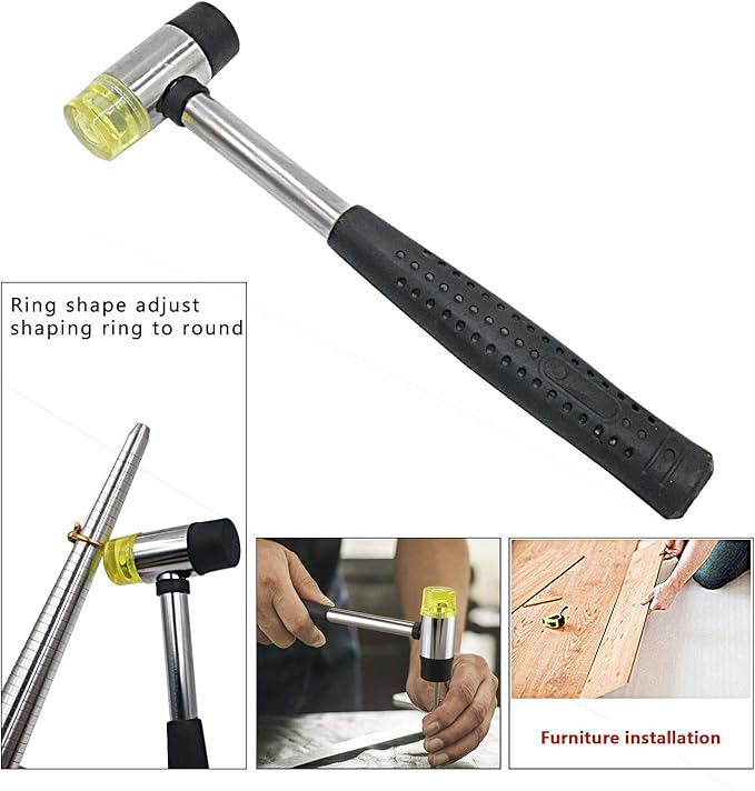 Ring Sizer Measuring Tool Ring Mandrel Set Ring Sizer Tool Ring Sizer Gauge US&UK Size Ring Mandrel Stainless Steel Rubber Jewelers Mallet Hammer