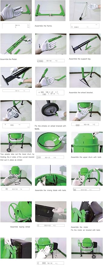 Concrete Mixer 6.4 Cu Ft 180L Electric Power Cement Mixer 800W Wheelbarrow Mixing Machine with Stand And Wheels for Stucco, Mortar, Seed