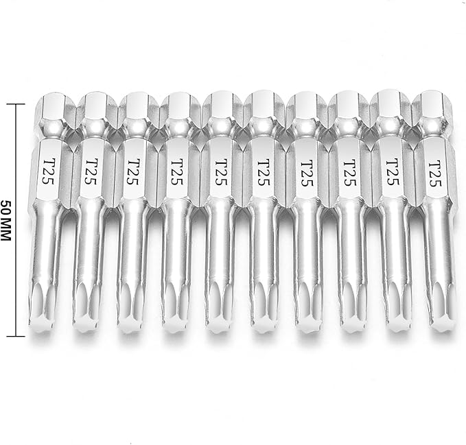 T25 Torx Bits(10-Pack 2 Inch), 1/4 Inch Hex Shank S2 Steel Magnetic star 6 Point Screwdriver bit set