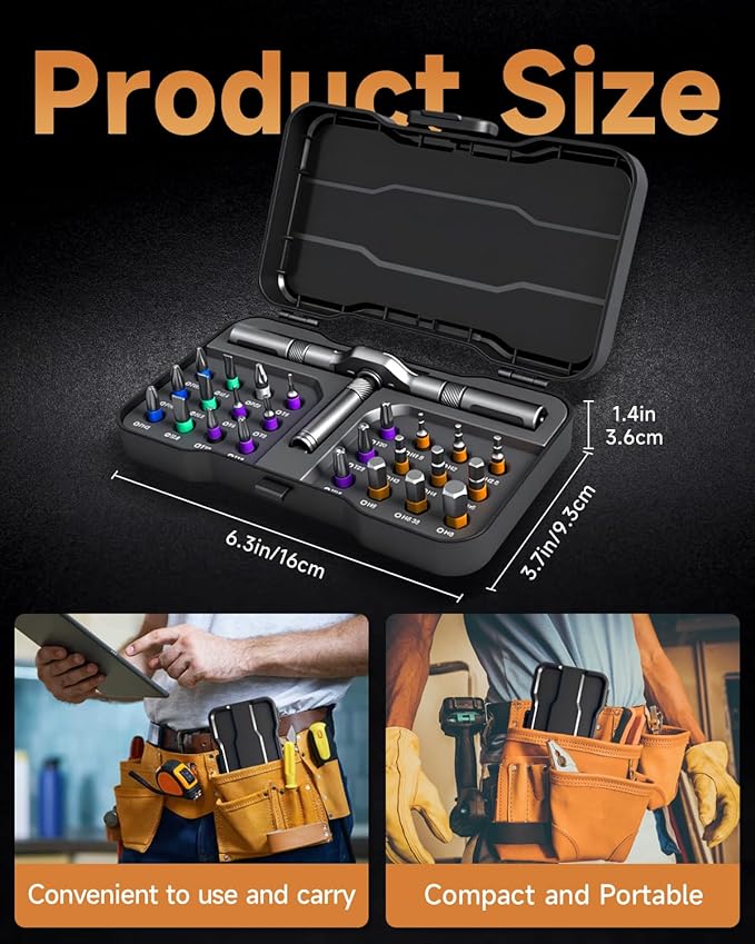 24 in 1 Magnetic Screwdriver Set, DIY ratchet screwdriver set,Multi-Bit Magnetic Ratcheting Screwdriver Set with Storage Case,Portable Compact Repair Tool Kit for Bike, Furniture,Computer,Electronic.
