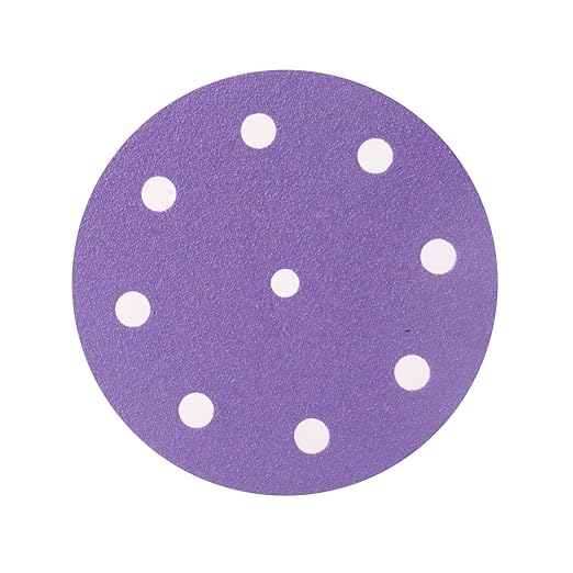 5 Inch 9 Hole Sanding Discs Purple Sanding Disc 80/120/150/180/220 Grit Ceramic Sanding Discs, Heavy-Duty Hook and Loop Film Discs Sandpaper for Random Orbital Sanders, 50 Pack