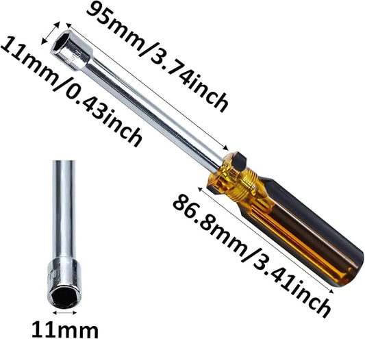 2Pcs 11mm Socket Wrench Screwdriver, Hex Socket Wrench High-Carbon Steel Hexagon Nut Driver Non-Magnetic Tip Hex Nut Screwdriver Hand Tool for Repairs(Plastic Handle)