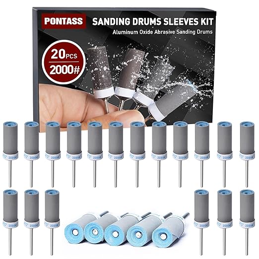 2000 Grit 20 Pcs Sanding Drums for Dremel Rotary Tools Accessories, Sanding Bits Kit for Dremel Sanding Bands with 1/8 inch Shank, Sandpaper Sticks Set for Plastic Wood Metal Grinding Polishing