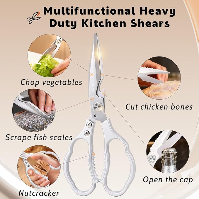 Kitchen Shears & kitchen* scissors All Purpose | kitchen gadgets-Heavy Duty Stainless Steel Meat Poultry Food Scissors, Dishwasher Safe for Home and Kitchen Essentials, Utensils, Gadgets, Accessories
