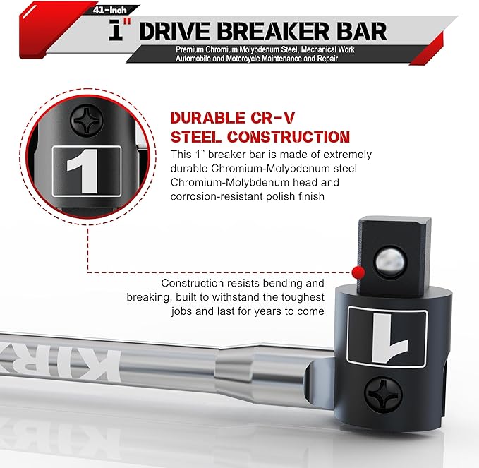 41-Inch 1??Drive Breaker Bar, Heavy Duty Extension Breaker Bar, 250째 Rotatable Head, Premium Chromium Molybdenum Steel, Mechanical Work, Automobile and Motorcycle Maintenance and Repair