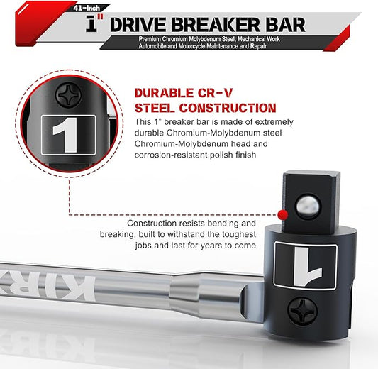 41-Inch 1??Drive Breaker Bar, Heavy Duty Extension Breaker Bar, 250째 Rotatable Head, Premium Chromium Molybdenum Steel, Mechanical Work, Automobile and Motorcycle Maintenance and Repair