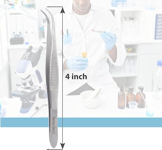 Lab Tweezers High Precision Forceps, Fine Strong Curved Point Tweezers, Stainless Steel (4 Inch)