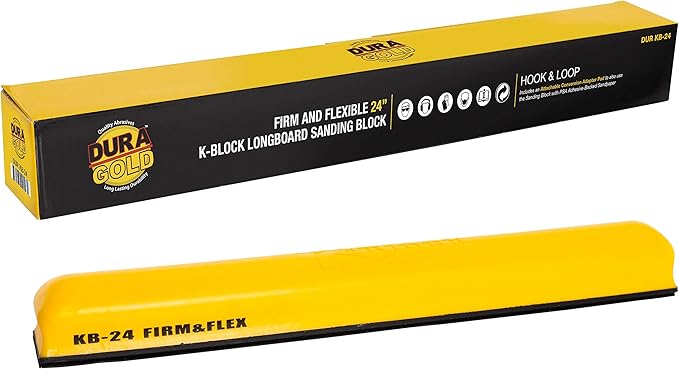 Dura-Gold Pro Series 24" K-Block Sander Firm & Flex XL Longboard Hand Sanding Block Pad with Hook & Loop Backing and PSA Sandpaper Conversion Adapter Pad, Automotive Marine Paint Prep Sand Woodworking