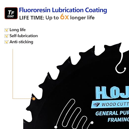 10-Pack 6-1/2 Inch 24-Tooth 5/8" Arbor Woodworking Circular Saw Blade,Framing/General Purpose Wood Cutting Saw Blade,with Non-Stick Coating - TF, 6-1/2" 24T 5/8"