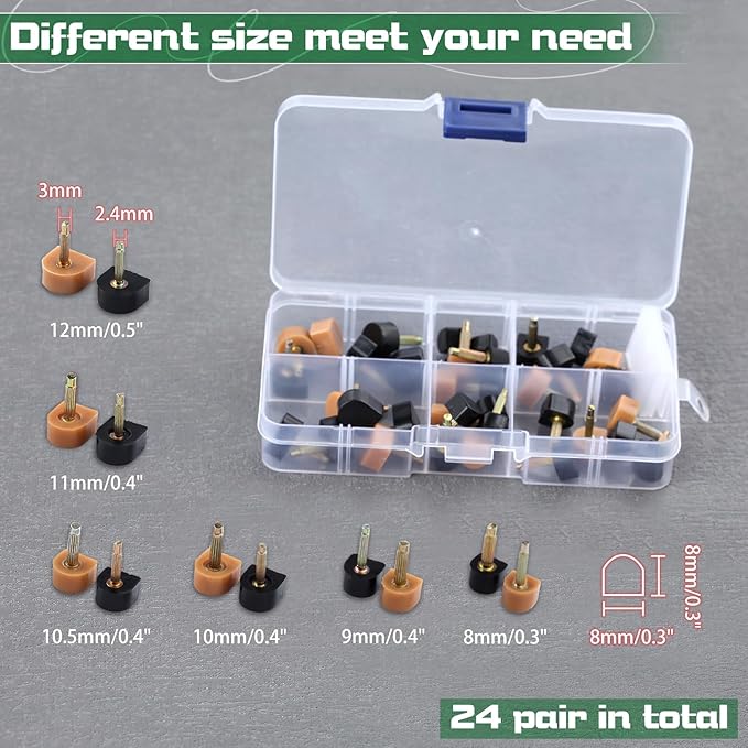 24 Pairs High Heel Replacement Tips with 6 Inches Stiletto Remove Pliers, Shoe Repair Kit for Women Shoe Heel Repair, 6 Size(8-12.5mm), 2.4/3.0mm Nail Diameter, Beige, Black