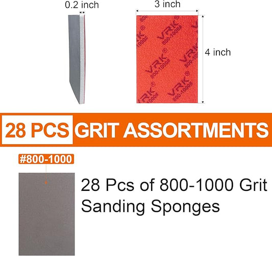 28 Pcs 800-1000 Grit Sanding Sponge,Ultra Fine Sandpaper,Soft Foam Hand Sander Block Wet Dry Sanding Pads for Automobile Wood Furniture Metal Drywall Polishing